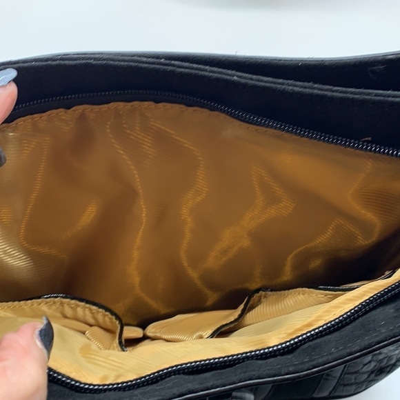 Marc Chantal M.C. Black Alligator Embossed Suede Patent Shoulder Bag. BP1607 - Picture 8 of 12